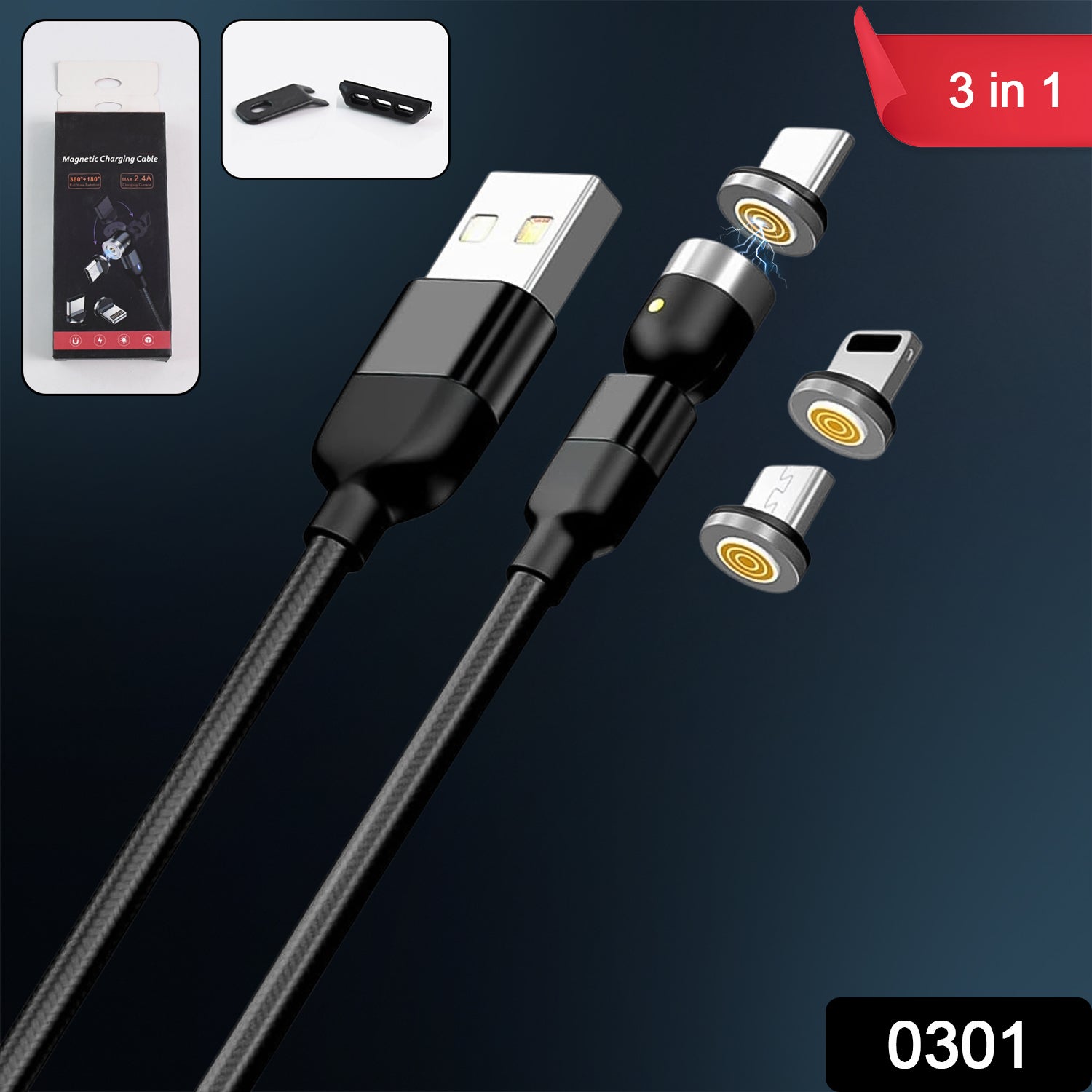 3 in 1 Magnetic USB Charging Cable | USB-c Android and Lightning with Extra Protecting Nylon| Strong Magnetic Cable with Full Rotation Support Fast Charging 3 in 1 Magnetic USB Charging Cable | USB-c Android and Lightning with Extra Protecting Nylon| Strong Magnetic Cable with Full Rotation Support Fast Charging